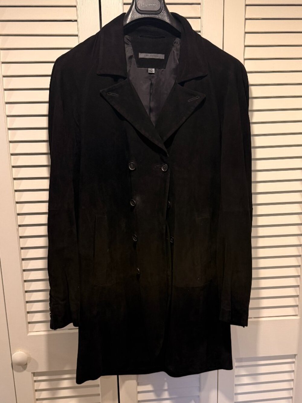 John Varvatos Goat Suede Double-Breasted Long Coat – Size 48 (US M/L) – Made in